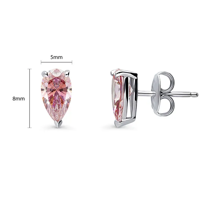 Earrings BERRICLE Solitaire Morganite Color CZ Stud Earrings in Sterling Silver