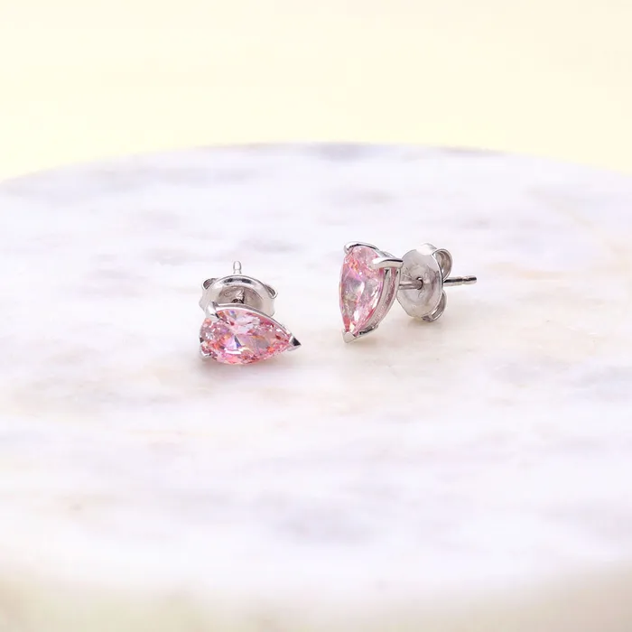 Earrings BERRICLE Solitaire Morganite Color CZ Stud Earrings in Sterling Silver