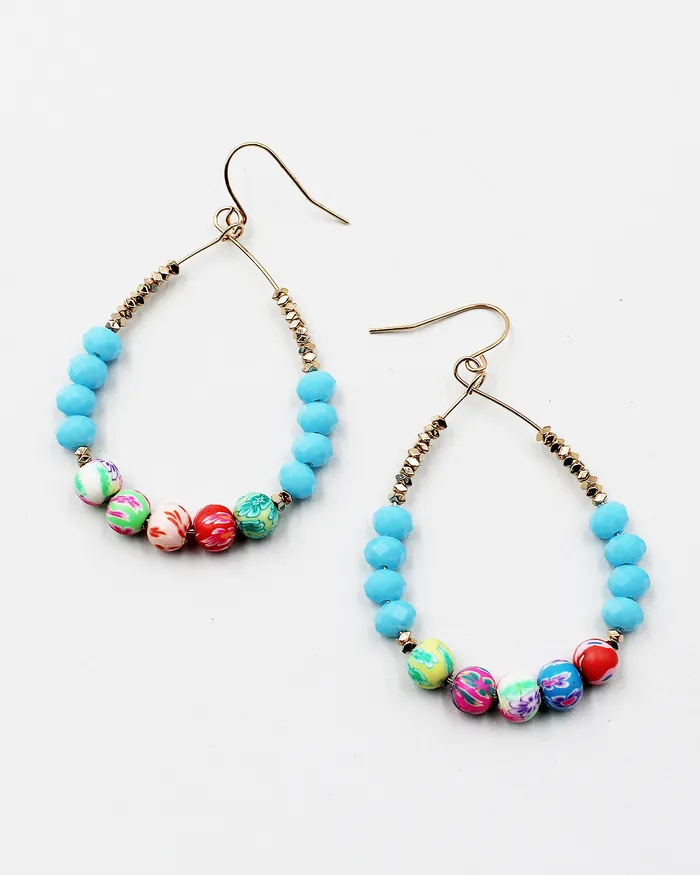 Earrings CHECK20241 Faceted Crystal Beaded Earrings with Flower Beads