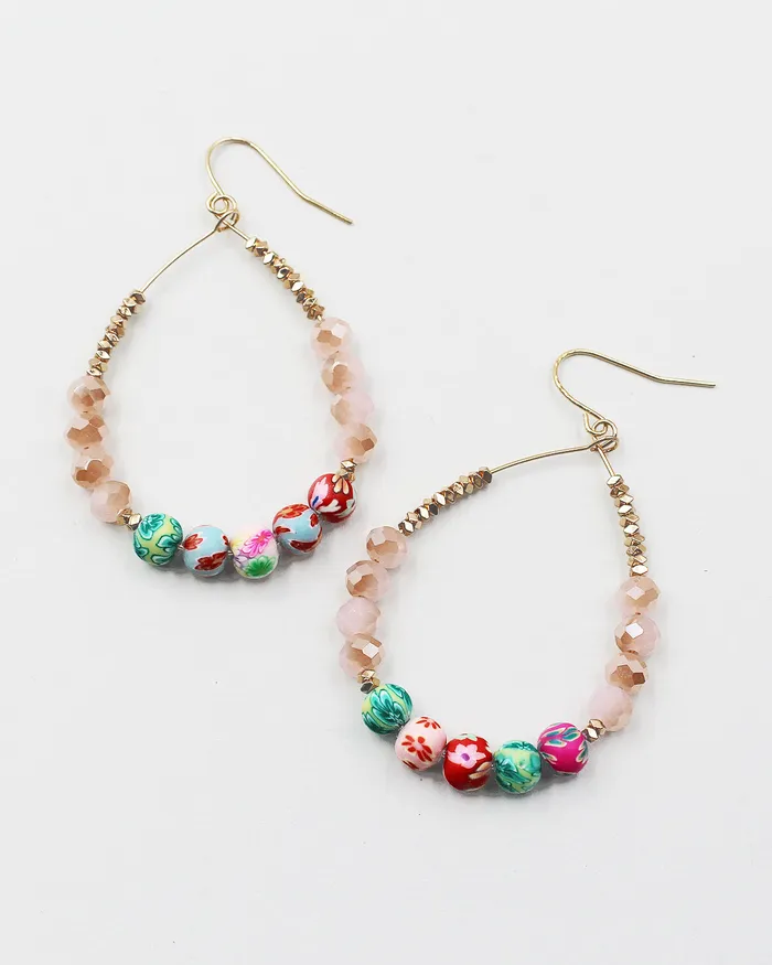 Earrings CHECK20241 Faceted Crystal Beaded Earrings with Flower Beads