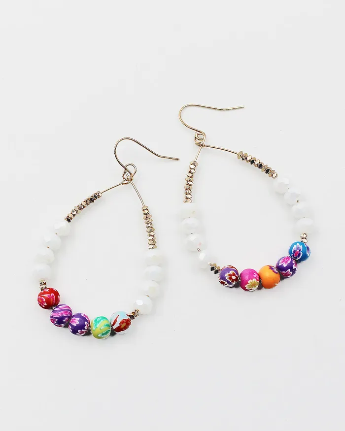 Earrings CHECK20241 Faceted Crystal Beaded Earrings with Flower Beads