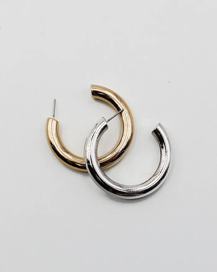 Earrings check050322 40mm Shiny Metal Hoop Earrings