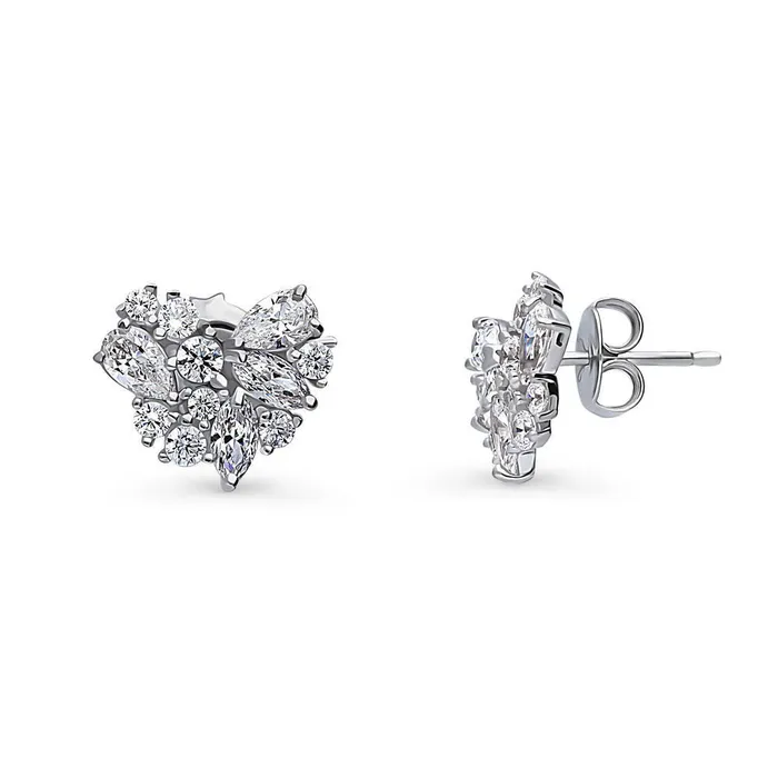 Earrings Cluster Heart CZ Stud Earrings in Sterling Silver BERRICLE