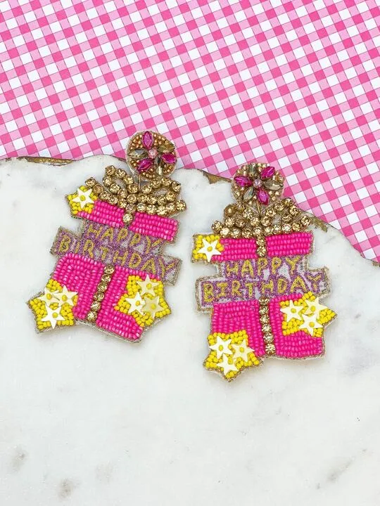 Earrings Happy Birthday Present Surprise Beaded Dangle Earrings Prep Obsessed WT