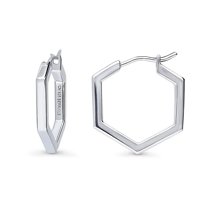 Earrings Hexagon Medium Hoop Earrings in Sterling Silver 079 BERRICLE