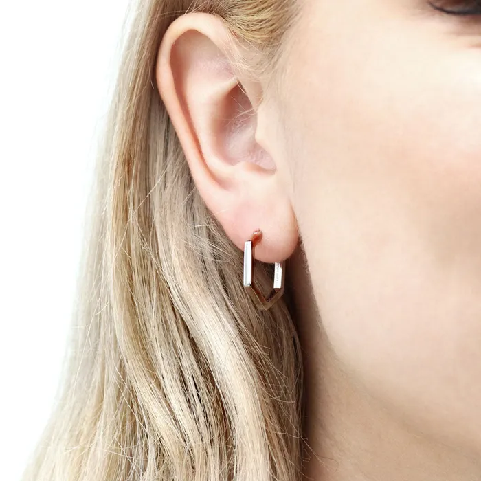 Earrings Hexagon Medium Hoop Earrings in Sterling Silver 079 BERRICLE