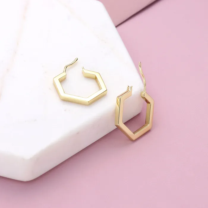 Earrings Hexagon Medium Hoop Earrings in Sterling Silver 079 BERRICLE