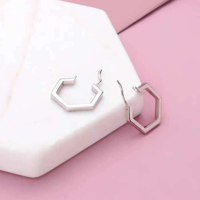 Earrings Hexagon Medium Hoop Earrings in Sterling Silver 079 BERRICLE