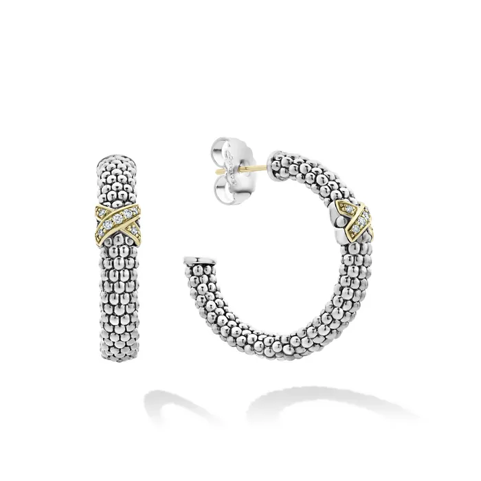 Earrings Lagos Embrace Small X Diamond Caviar Hoop Earrings