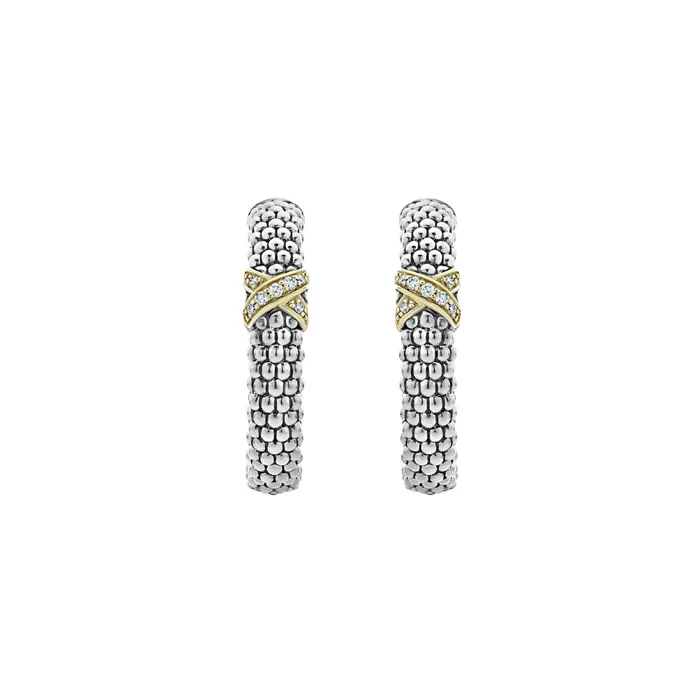 Earrings Lagos Embrace Small X Diamond Caviar Hoop Earrings