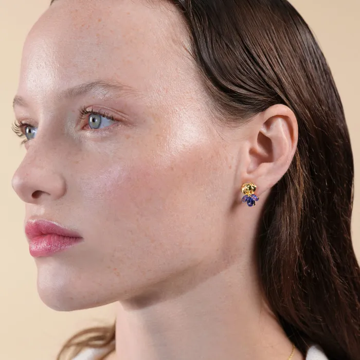 Earrings Les Nereides Les Nereides Gold Iris And Blue Crystal Post Earrings