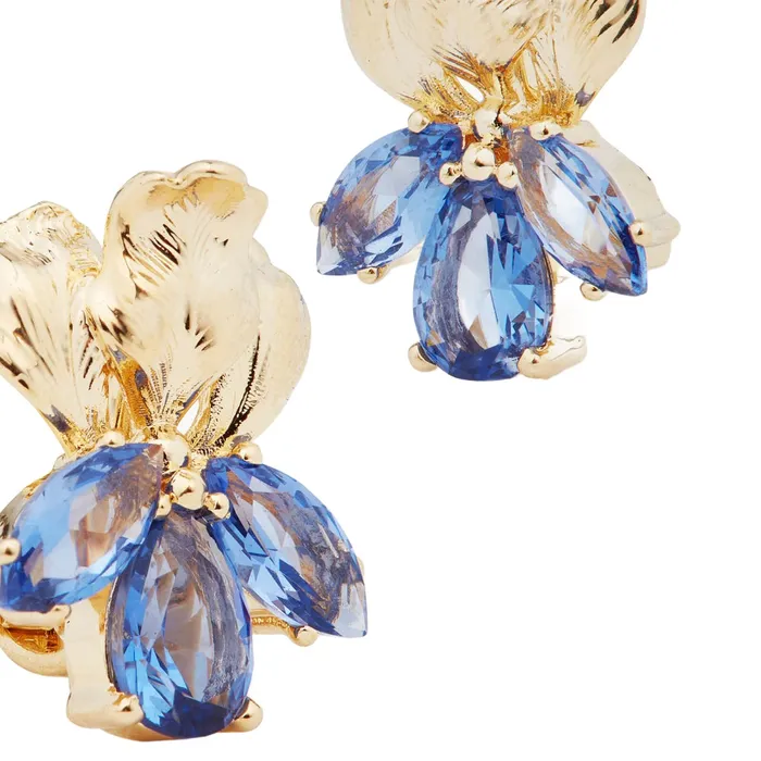Earrings Les Nereides Les Nereides Gold Iris And Blue Crystal Post Earrings