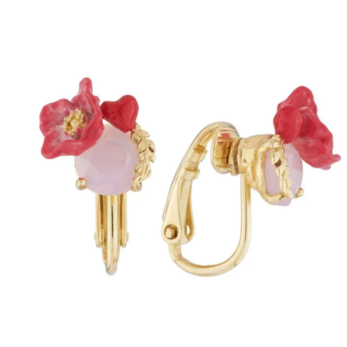 Earrings Les Nereides Poppy And Red Heart On Carved Crystal ClipOn Earrings Les Nereides