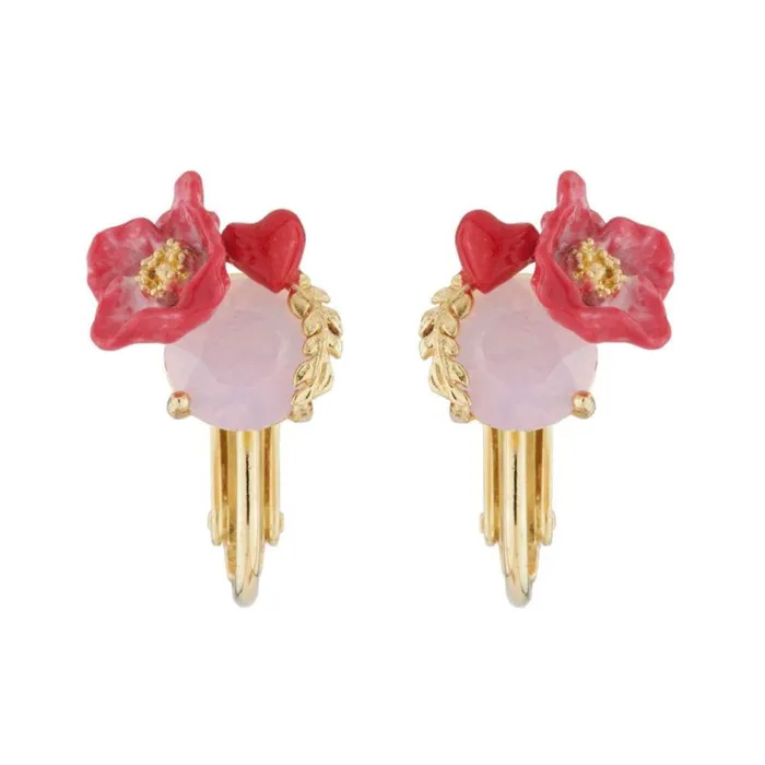Earrings Les Nereides Poppy And Red Heart On Carved Crystal ClipOn Earrings Les Nereides