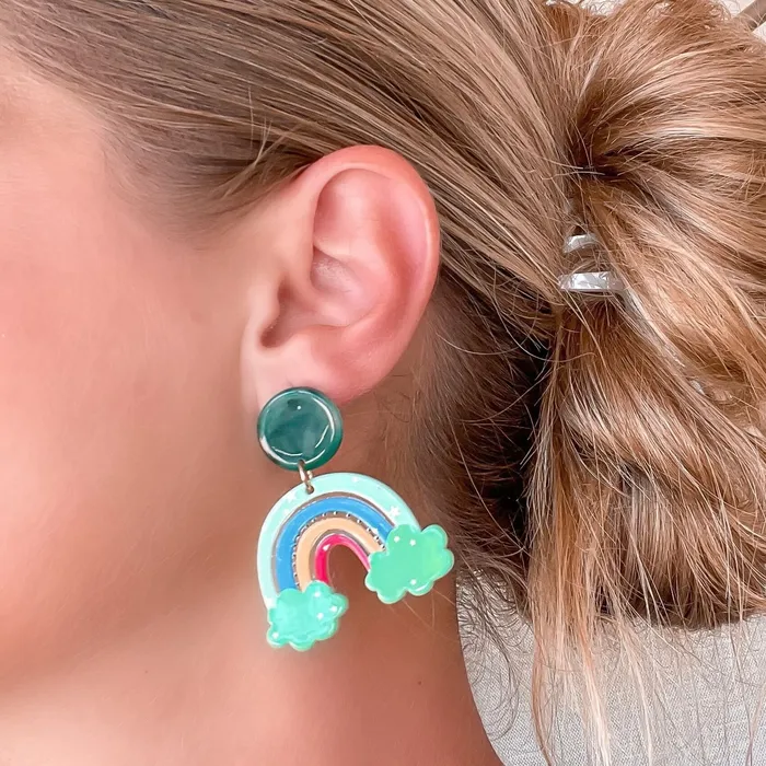 Earrings Prep Obsessed JJ Rainbow Clouds Acrylic Dangle Earrings Green