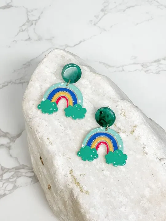 Earrings Prep Obsessed JJ Rainbow Clouds Acrylic Dangle Earrings Green