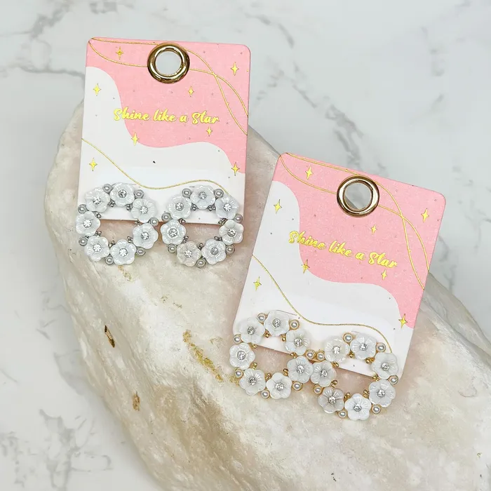 Earrings Prep Obsessed PR Mother of Pearl Flower Stud Earrings Silver
