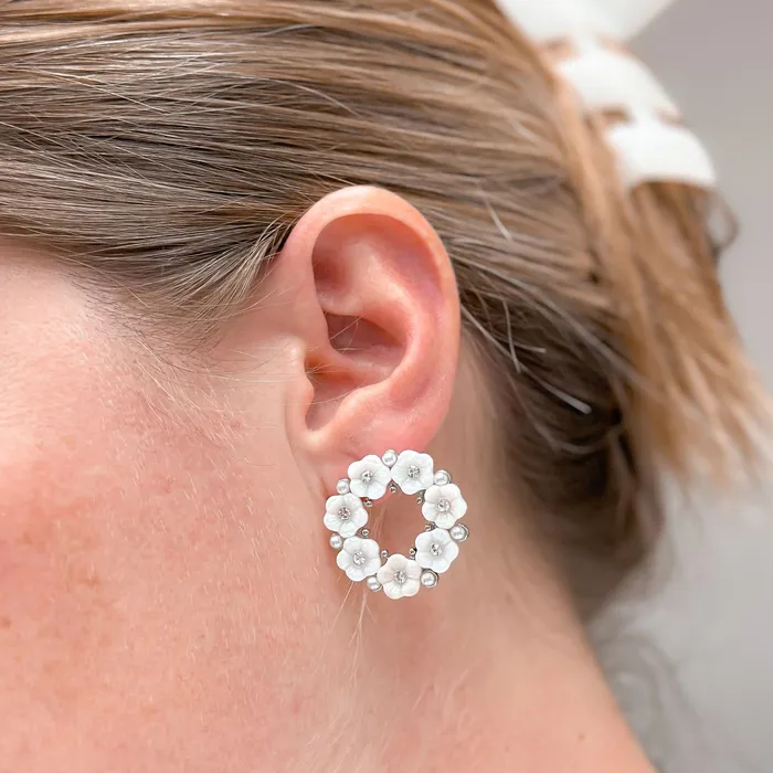 Earrings Prep Obsessed PR Mother of Pearl Flower Stud Earrings Silver