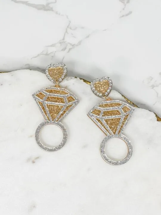 Earrings Prep Obsessed RNK Wedding Ring Glitter Dangle Earrings Gold