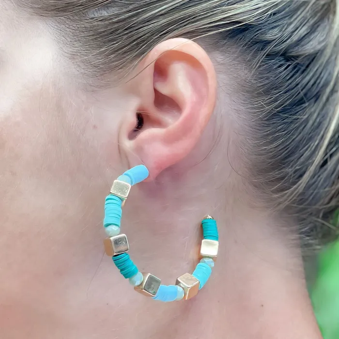 Earrings Prep Obsessed SI Multi Shape Bead Hoop Earrings Blue