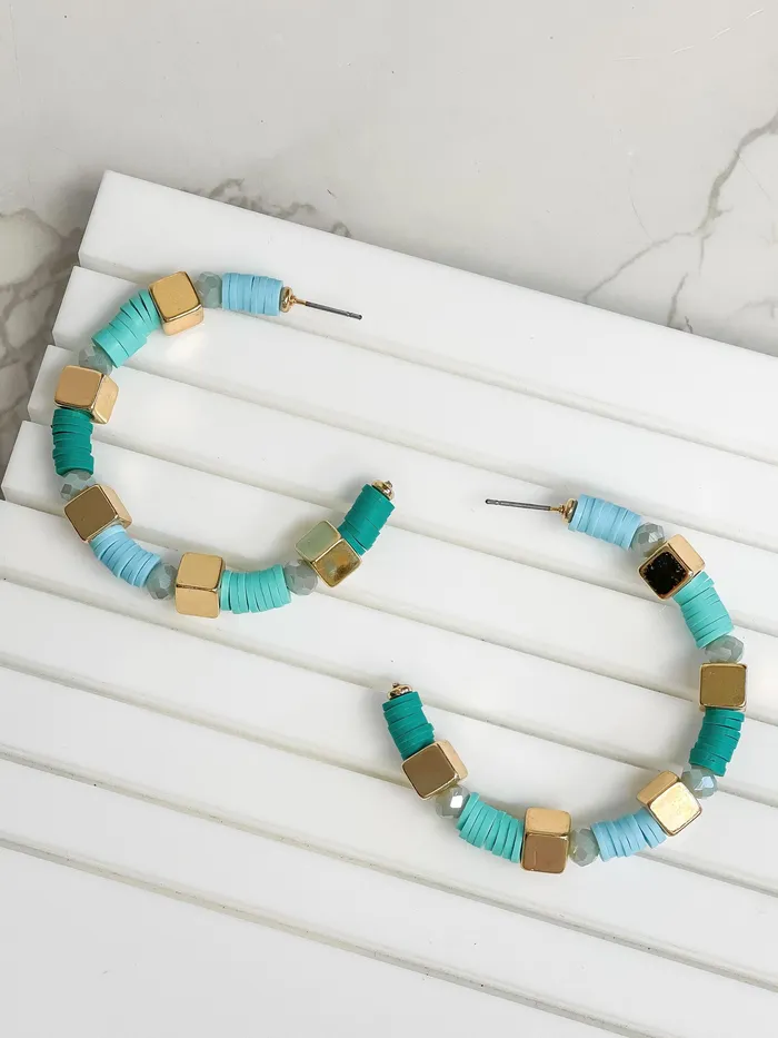 Earrings Prep Obsessed SI Multi Shape Bead Hoop Earrings Blue