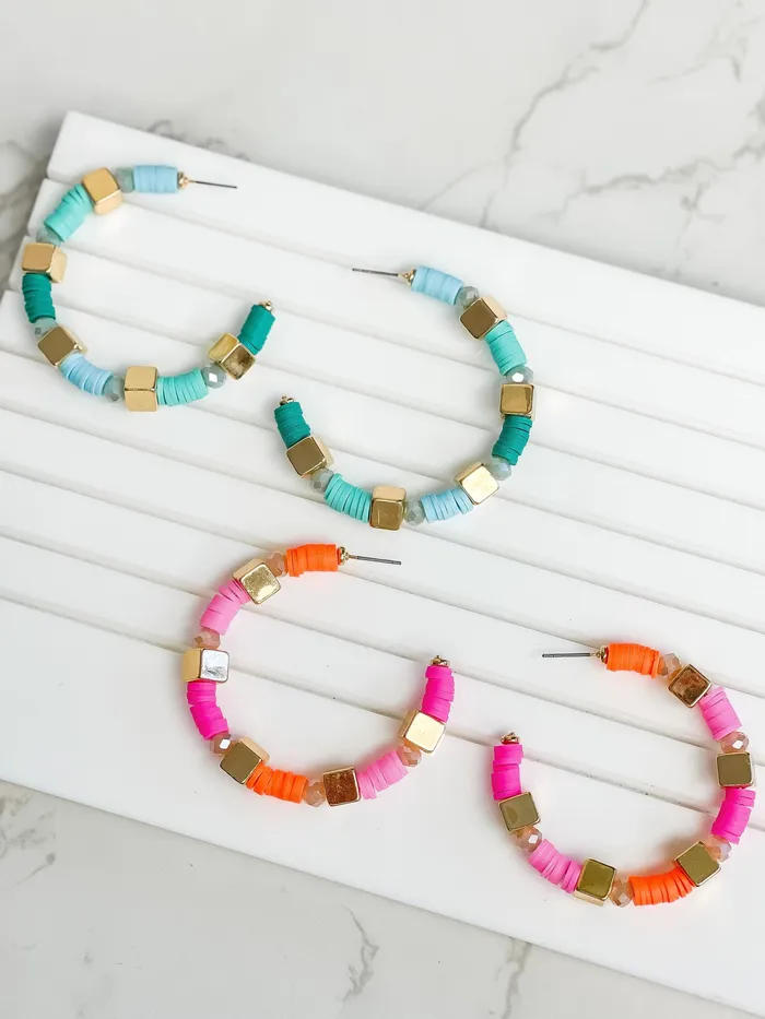 Earrings Prep Obsessed SI Multi Shape Bead Hoop Earrings Blue