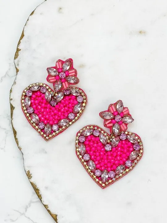 Earrings Prep Obsessed TL Glitzy Rhinestone Heart Dangle Earrings Pink
