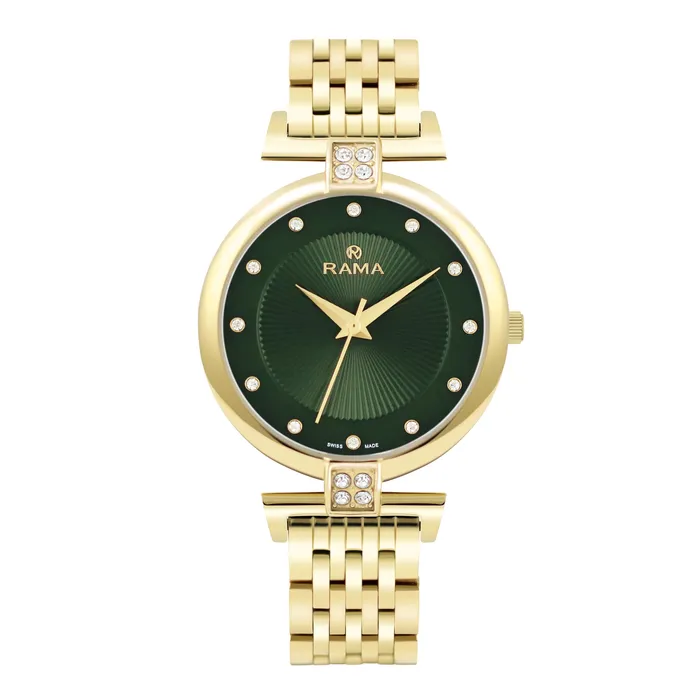 Earrings Rama Rama Ladies Green Dial GoldTone Stainless Steel Quartz Watch