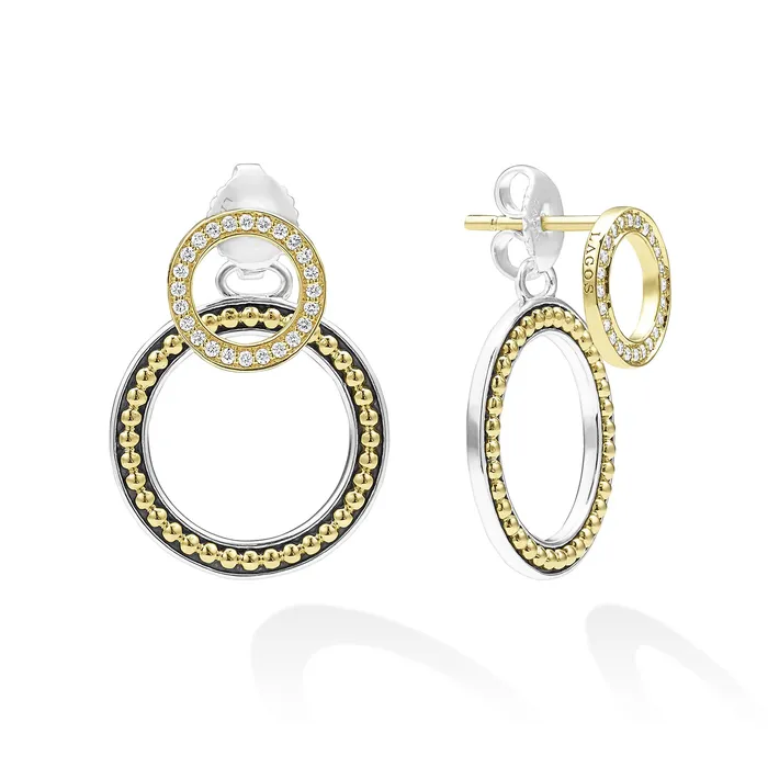 Earrings Signature Caviar Double Circle Diamond Drop Earrings LAGOS