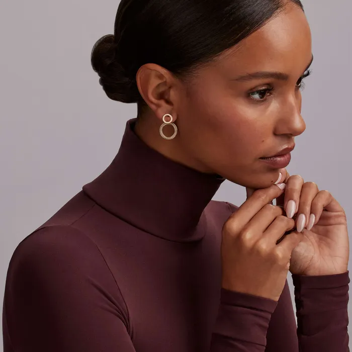 Earrings Signature Caviar Double Circle Diamond Drop Earrings LAGOS