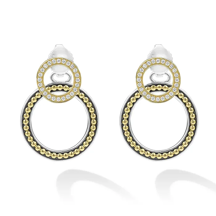 Earrings Signature Caviar Double Circle Diamond Drop Earrings LAGOS