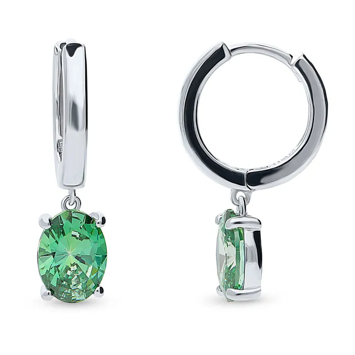 Earrings Solitaire Green Oval CZ Earrings in Sterling Silver 24ct BERRICLE