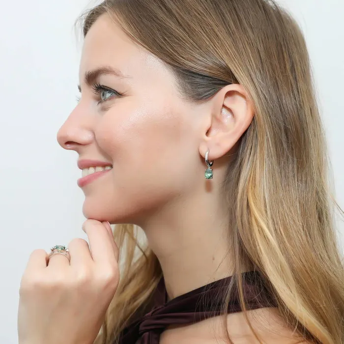 Earrings Solitaire Green Oval CZ Earrings in Sterling Silver 24ct BERRICLE
