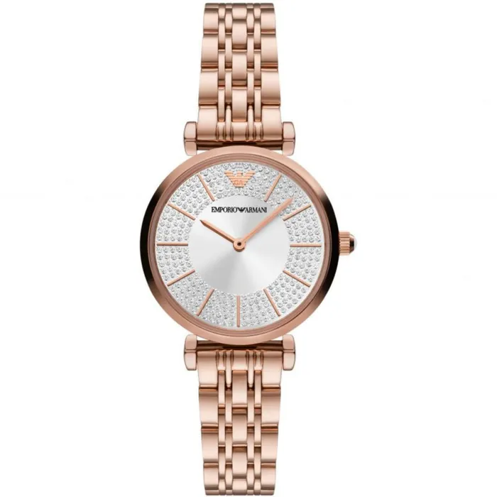 Emporio Armani Womens TwoHand Rose GoldTone Stainless Steel Watch Emporio Armani Earrings