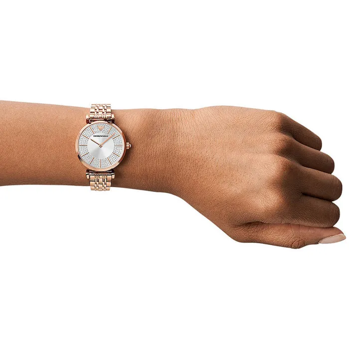 Emporio Armani Womens TwoHand Rose GoldTone Stainless Steel Watch Emporio Armani Earrings