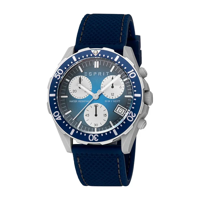 Esprit Esprit Mens Blue Dial Gray Silver Case Blue Silicone Strap Watch Watches