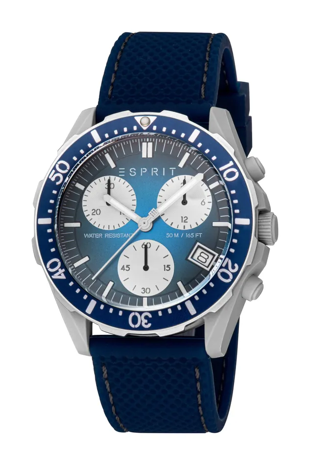 Esprit Esprit Mens Blue Dial Gray Silver Case Blue Silicone Strap Watch Watches