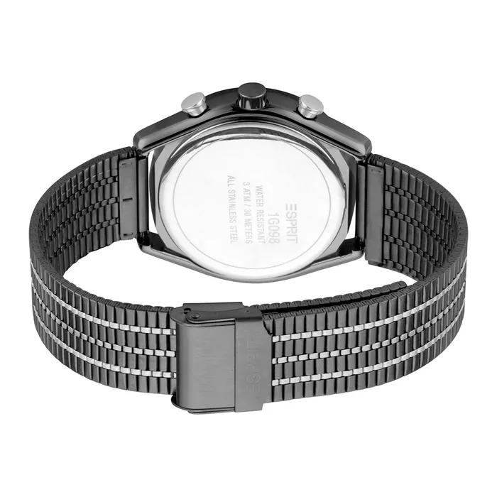 Esprit Mens Black PVD Stainless Steel Watch With Black Dial 2Tone Metal Bracelet Esprit Bracelets