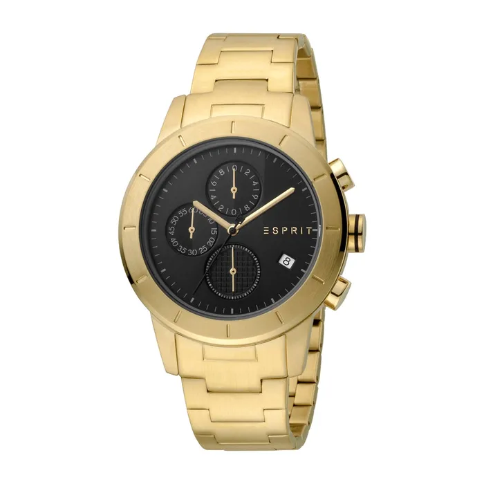 Esprit Mens IP Gold Chronograph Watch Black Dial Metal Bracelet Esprit Bracelets