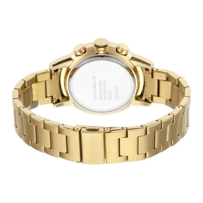 Esprit Mens IP Gold Chronograph Watch Black Dial Metal Bracelet Esprit Bracelets