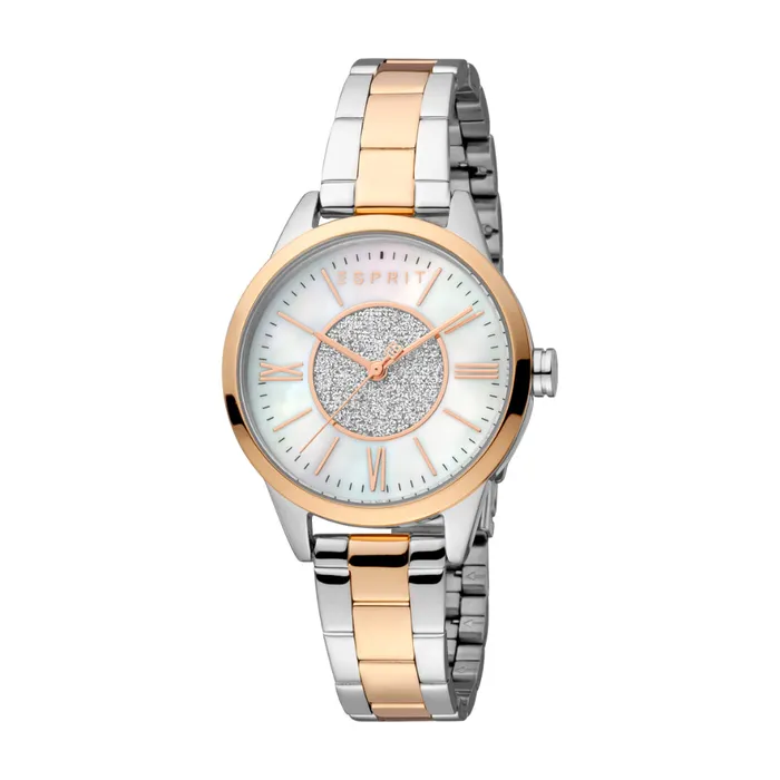 ESPRIT Womens Two Tone Silver and Rose Gold Watch with MOP Dial and Metal Bracelet Esprit Bracelets