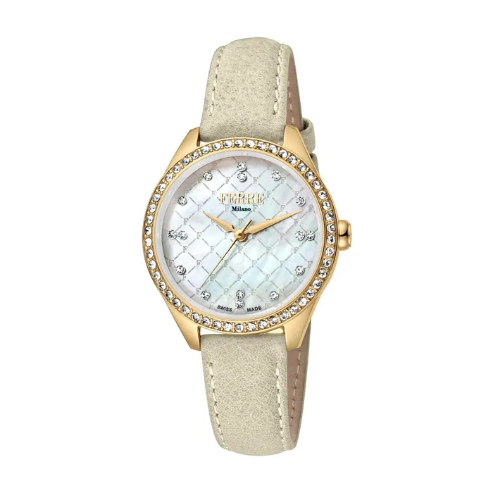 Ferre Milano Ladies Watch Mother Of Pearl Dial With Beige Leather Strap Ferre Milano Watches
