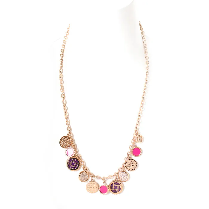 Ferre Milano Necklace Ip Rosegold With Purple Red Circle Stone Ferre Milano Necklaces