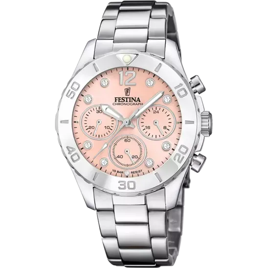 Festina Boyfriend Collection Ladies Pink Dial Stainless Steel Watch Festina Bracelets