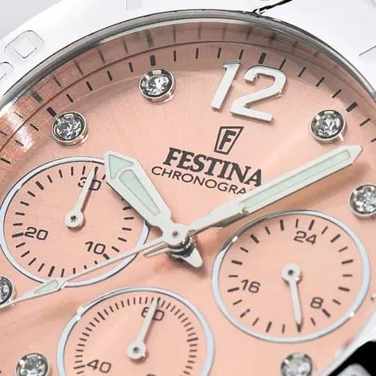 Festina Boyfriend Collection Ladies Pink Dial Stainless Steel Watch Festina Bracelets
