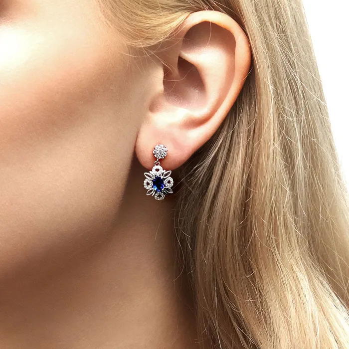 Flower Halo Simulated Blue Sapphire CZ Set in Sterling Silver BERRICLE Rings