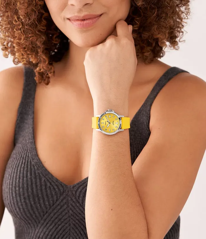 Fossil Watches Fossil FB01 ThreeHand Date Yellow Silicone Watch