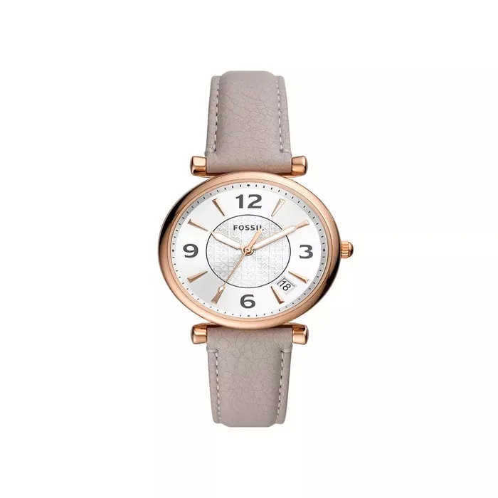Fossil Watches Fossil Womens Carlie ThreeHand Date Gray LiteHide Leather Watch