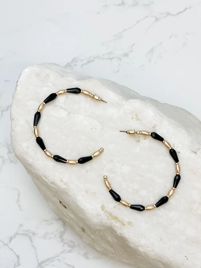 Gold Beaded Skinny Hoop Earrings Black Prep Obsessed CT Earrings