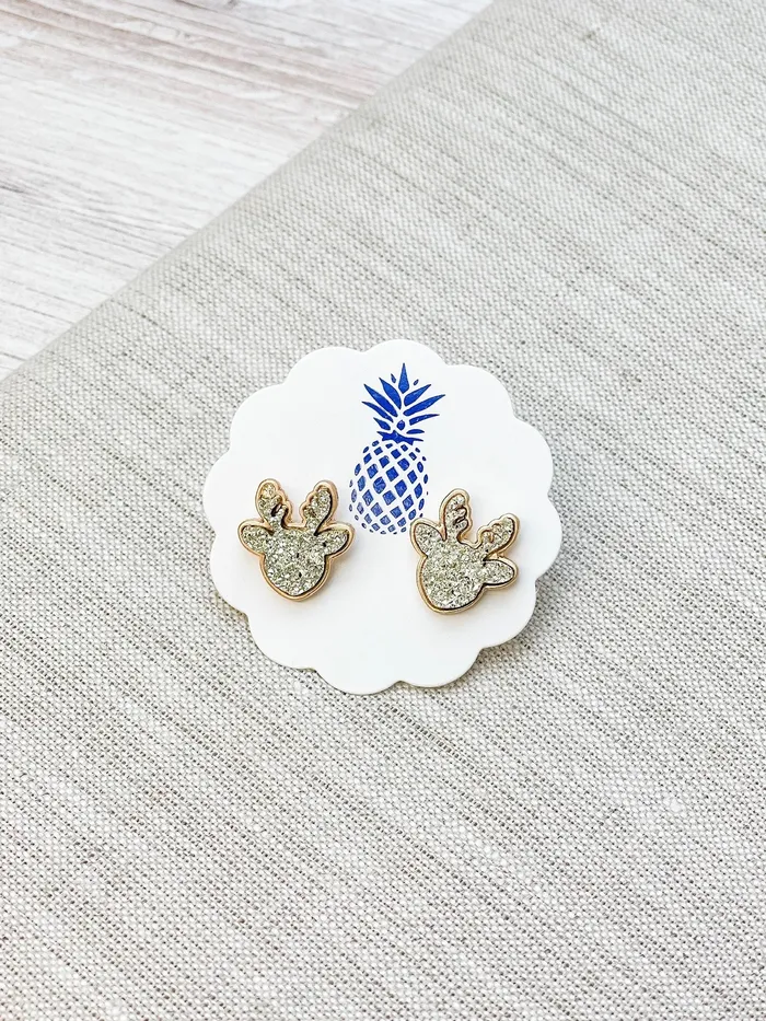 Gold Druzy Reindeer Stud Earrings Prep Obsessed TI Earrings
